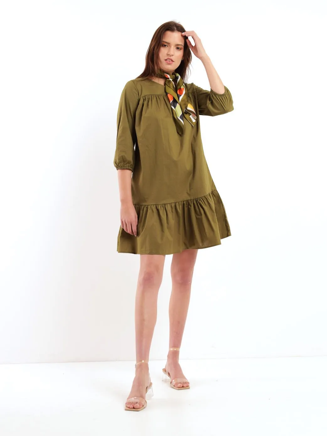 Ladies Drop Hem Poplin Shift Dress - Fatigue