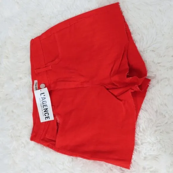 L’agence Betty Denim Shorts Size 25 Cut Off High Rise Frayed Hem Red*