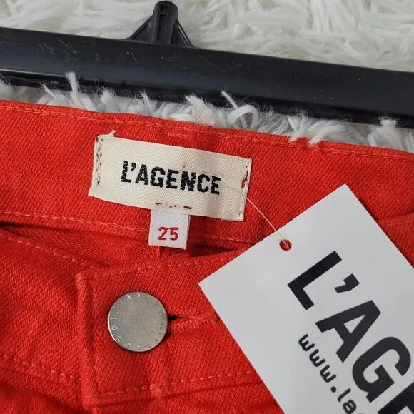 L’agence Betty Denim Shorts Size 25 Cut Off High Rise Frayed Hem Red*
