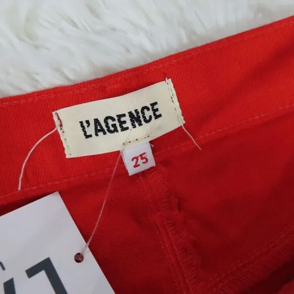 L’agence Betty Denim Shorts Size 25 Cut Off High Rise Frayed Hem Red*