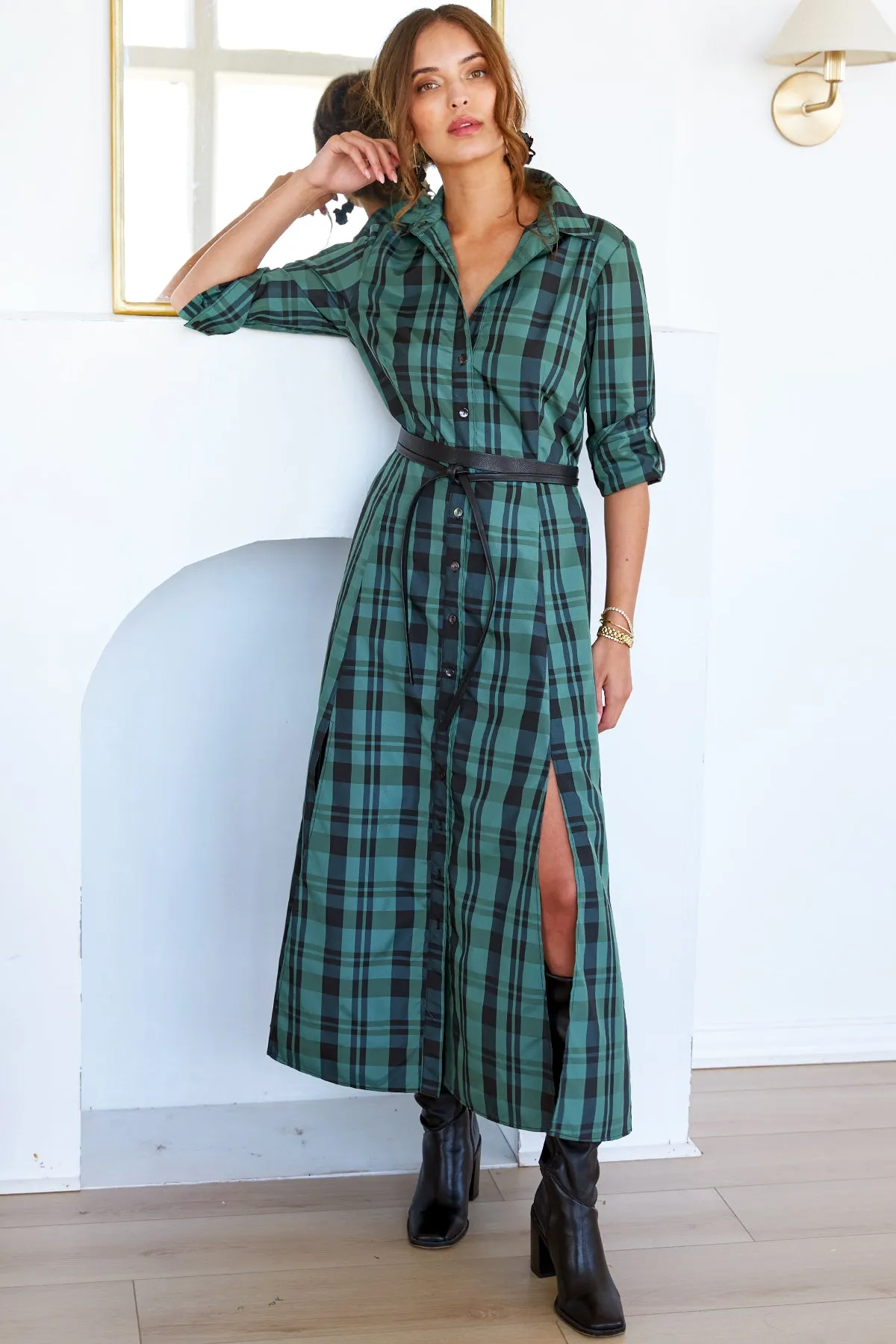 Laine Shirt Dress Emerald Green Christmas Plaid