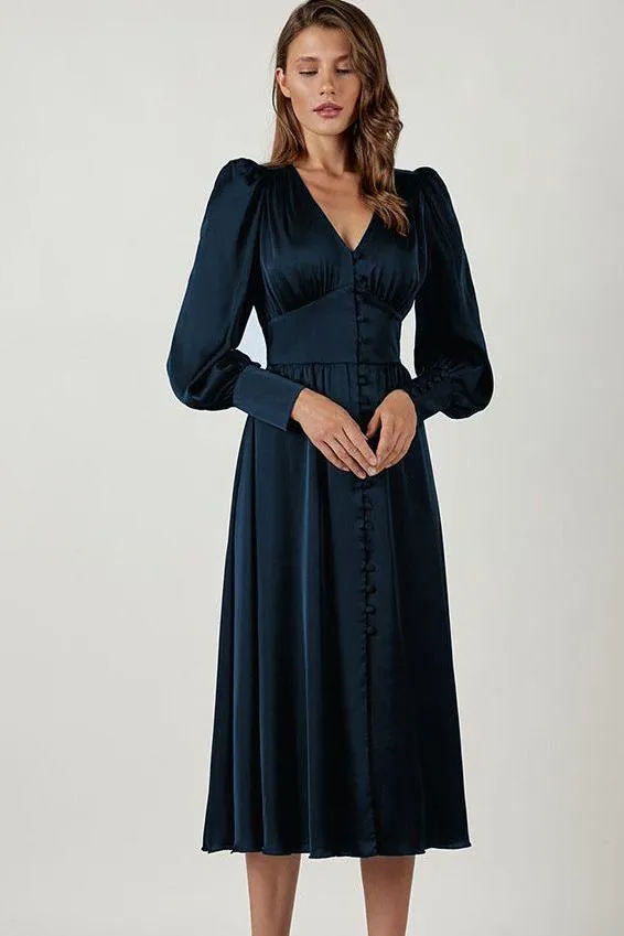 Lantern Sleeves Satin Dress