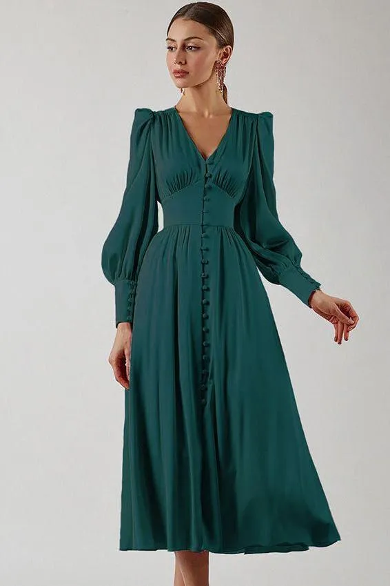 Lantern Sleeves Satin Dress