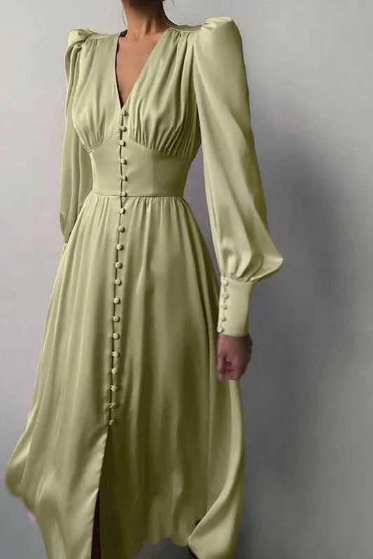 Lantern Sleeves Satin Dress