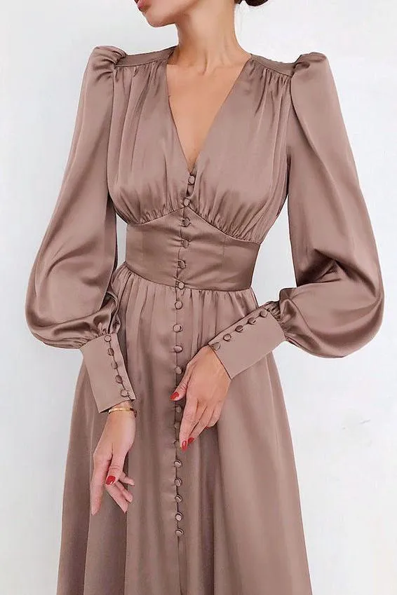 Lantern Sleeves Satin Dress
