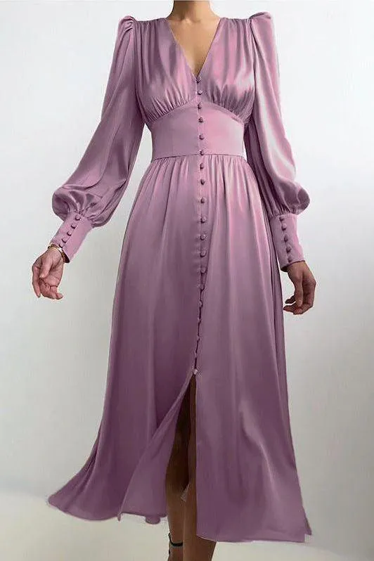 Lantern Sleeves Satin Dress