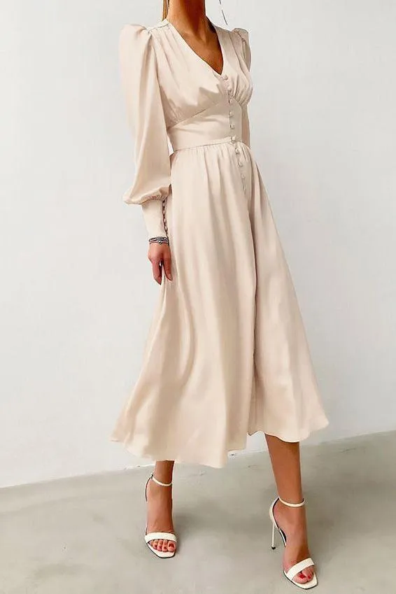 Lantern Sleeves Satin Dress