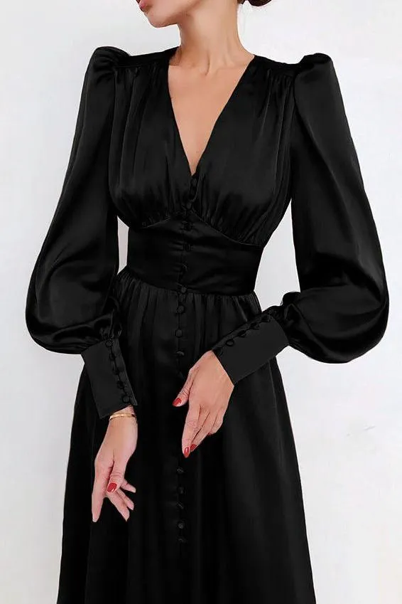 Lantern Sleeves Satin Dress