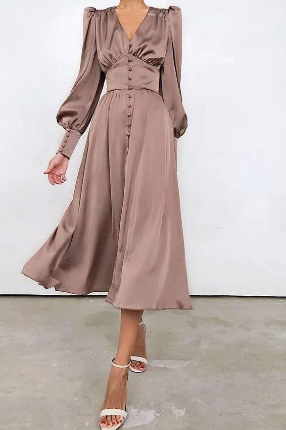 Lantern Sleeves Satin Dress