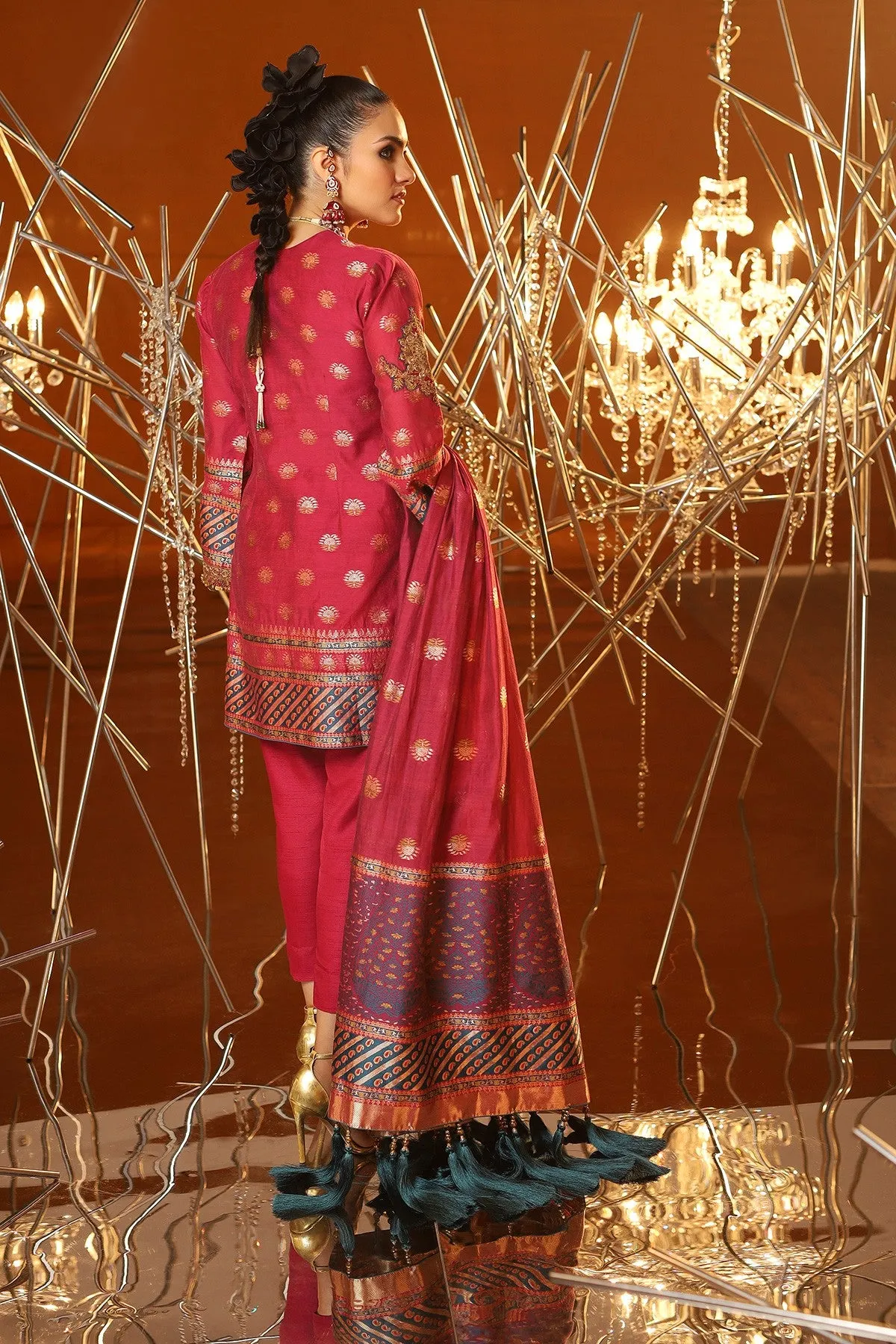 Latest Jacquard Eid Outfit in Magenta Color #N9011