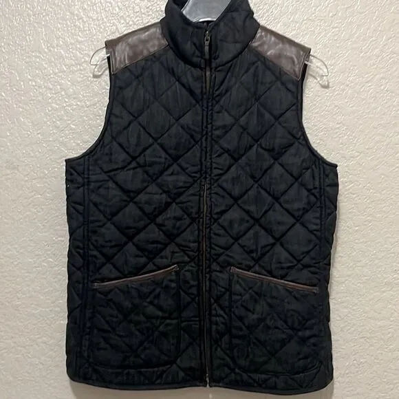 Lauren Jeans Company Western Quilted Denim Vest With Leather Trim Size Medium