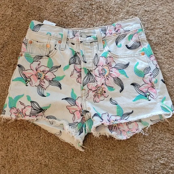 Levi's 501 High Rise Denim Embroidered Floral 24 Shorts