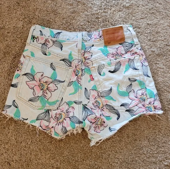 Levi's 501 High Rise Denim Embroidered Floral 24 Shorts