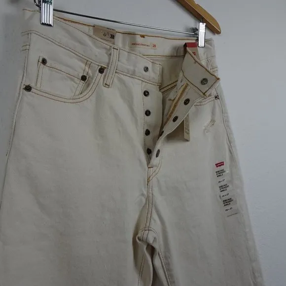 Levi's Ribcage Straight Ankle Jeans Size 28x27 Ivory Denim Distressed Button Fly