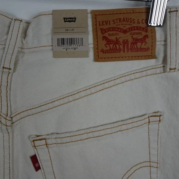 Levi's Ribcage Straight Ankle Jeans Size 28x27 Ivory Denim Distressed Button Fly