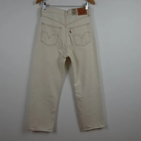 Levi's Ribcage Straight Ankle Jeans Size 28x27 Ivory Denim Distressed Button Fly