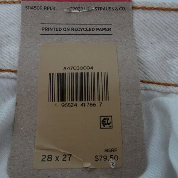 Levi's Ribcage Straight Ankle Jeans Size 28x27 Ivory Denim Distressed Button Fly