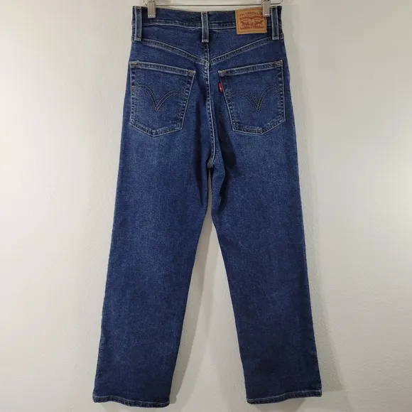 LEVI'S Ribcage straight leg button fly high rise blank red tab denim ankle jeans