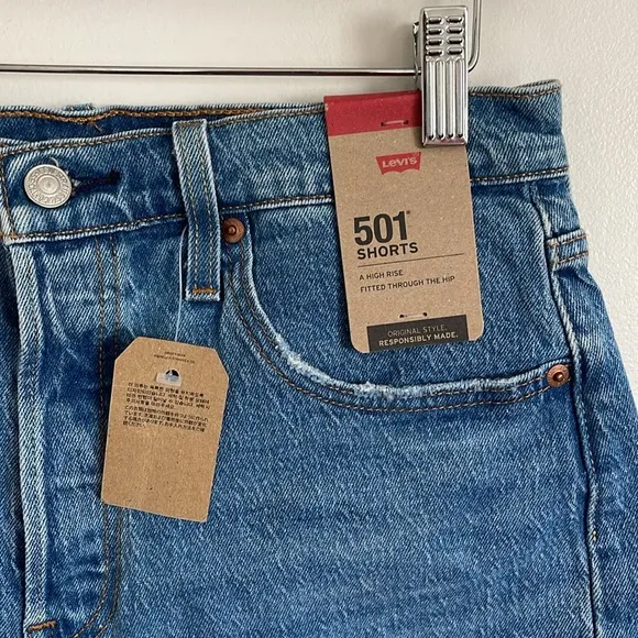 Levi's Women's 501 High Rise Distressed Cut-Off Casual Blue Jean Denim Shorts