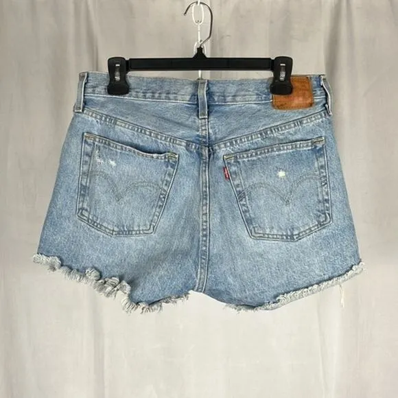 Levi’s x‎ Revolve 501’s High Rise Distressed Denim Shorts.