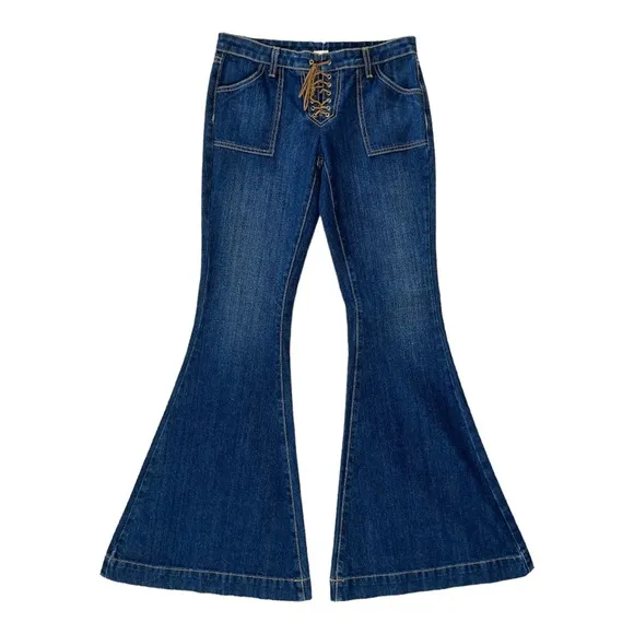 LF CARMAR RIGID DENIM LACE UP LOW RISE FLARE JEANS ** NWT**