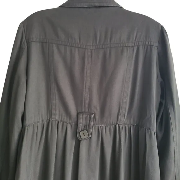 LIFE AFTER DENIM 100% Silk Twill Olive Green Button Front Trench Coat Medium