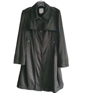 LIFE AFTER DENIM 100% Silk Twill Olive Green Button Front Trench Coat Medium