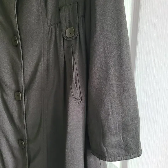LIFE AFTER DENIM 100% Silk Twill Olive Green Button Front Trench Coat Medium