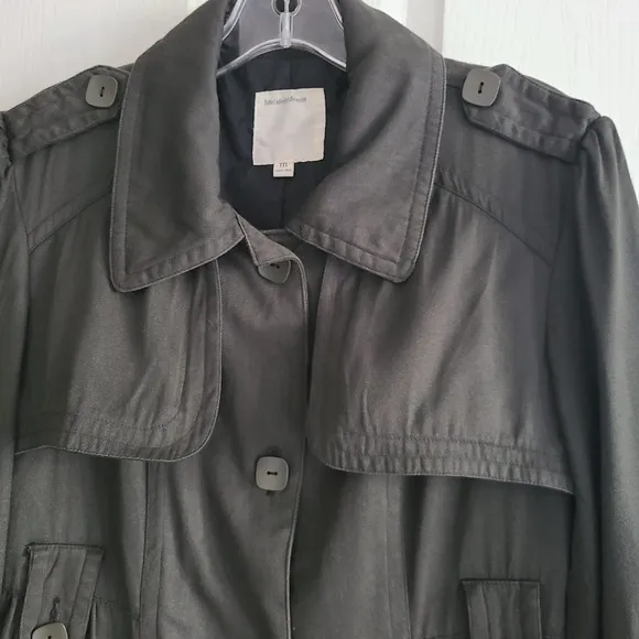 LIFE AFTER DENIM 100% Silk Twill Olive Green Button Front Trench Coat Medium