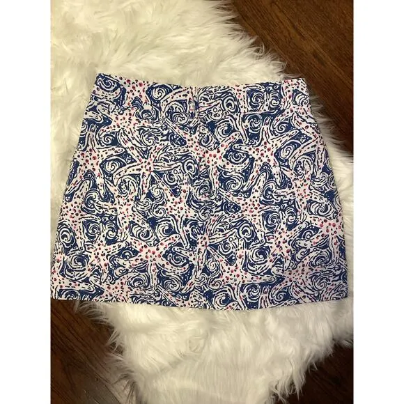 Lilly Pulitzer Indigo Star Crush Blue Pink Nautical Golf Marigold SKORT Skirt 4