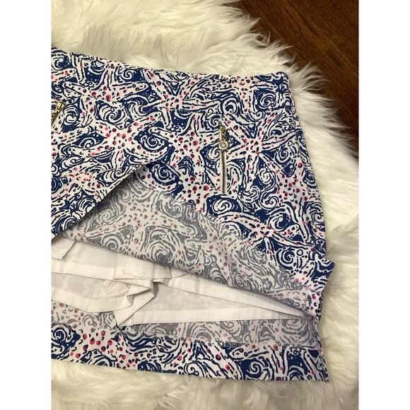 Lilly Pulitzer Indigo Star Crush Blue Pink Nautical Golf Marigold SKORT Skirt 4