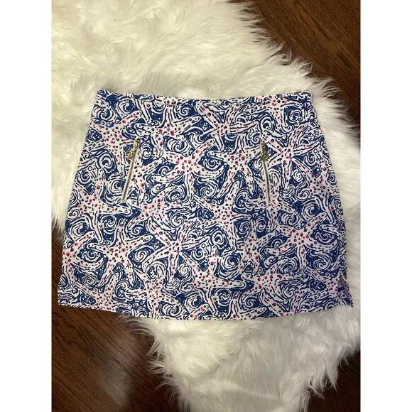 Lilly Pulitzer Indigo Star Crush Blue Pink Nautical Golf Marigold SKORT Skirt 4