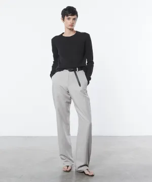 Linen Open Knit Crewneck in Black
