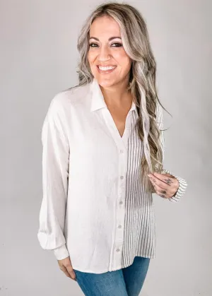 Linen Pin Stripe Block Top