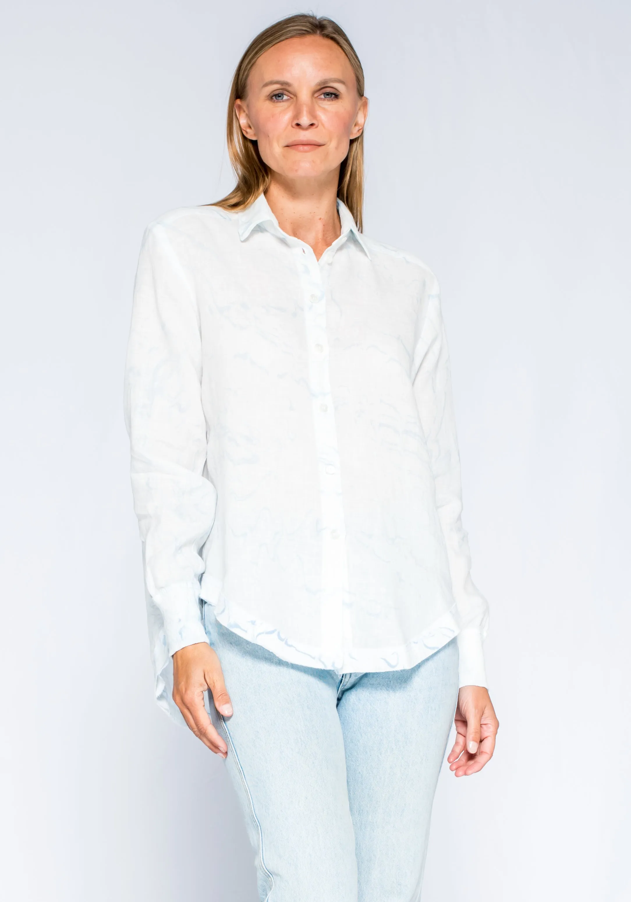 Linen Rib Mix LS Marble Dye Top