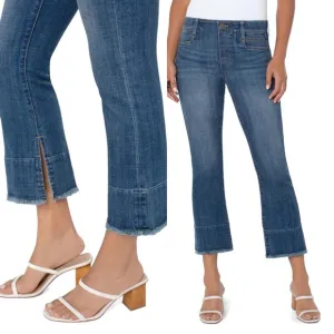 Liverpool Gia Glider The Crop Flare Cartersville Blue Fray Hem NWT