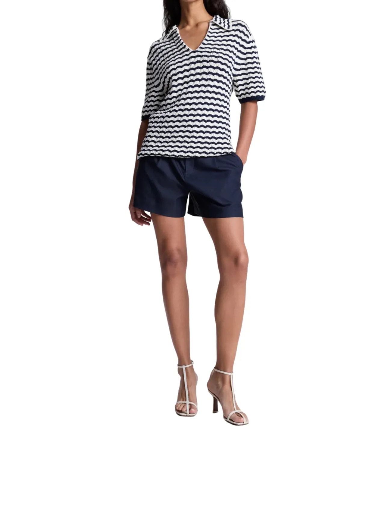 Logan Striped Cotton Oversized Knit Top - Navy Stripe