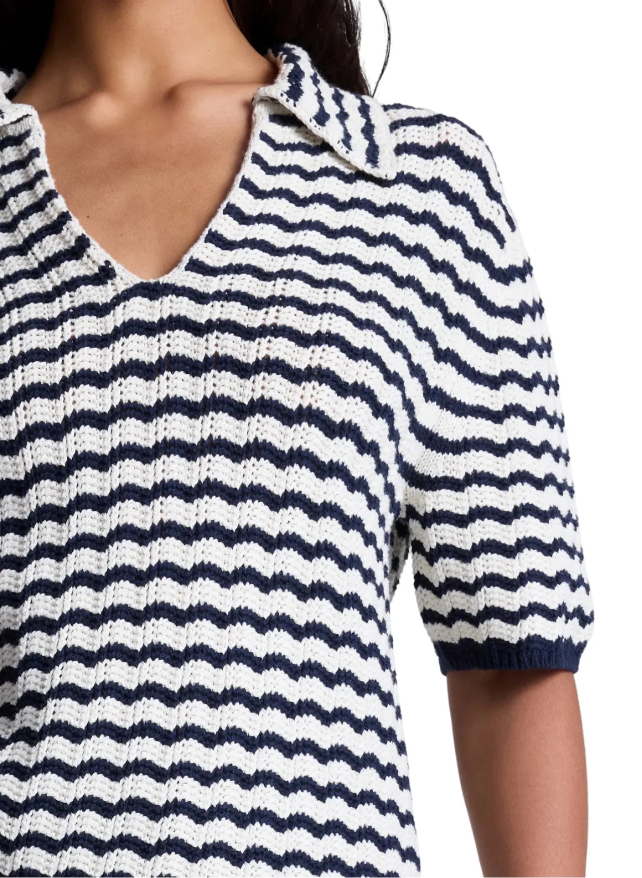 Logan Striped Cotton Oversized Knit Top - Navy Stripe
