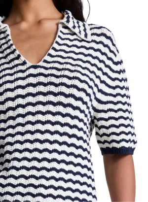 Logan Striped Cotton Oversized Knit Top - Navy Stripe