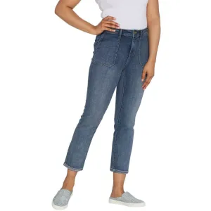 LOGO by Lori Goldstein Women's Crosshatch Crop Straight Leg Jeans