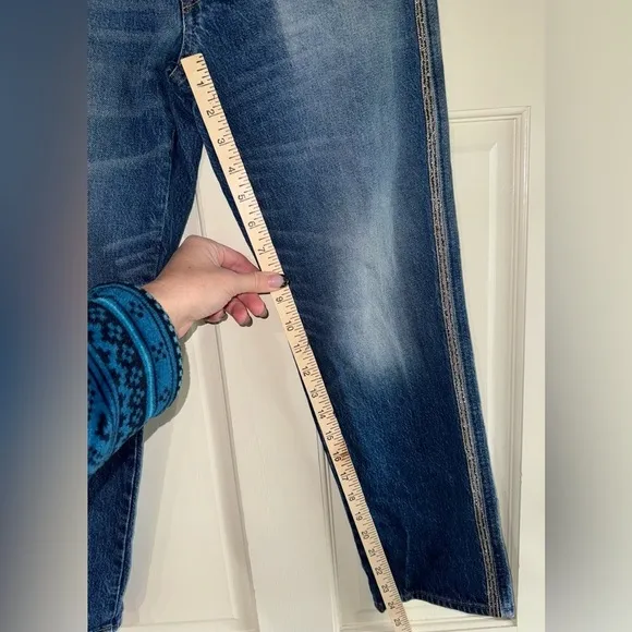 Lucky Brand Authentic Mid Rise Straight Leg Jeans Size 00/24  rhinestone