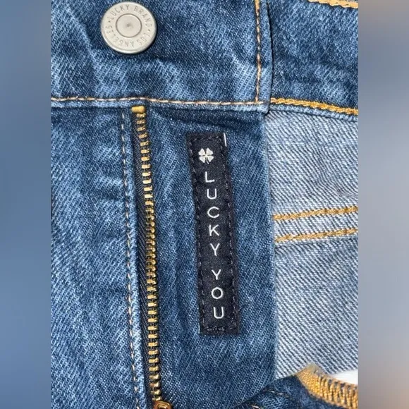 Lucky Brand Authentic Mid Rise Straight Leg Jeans Size 00/24  rhinestone