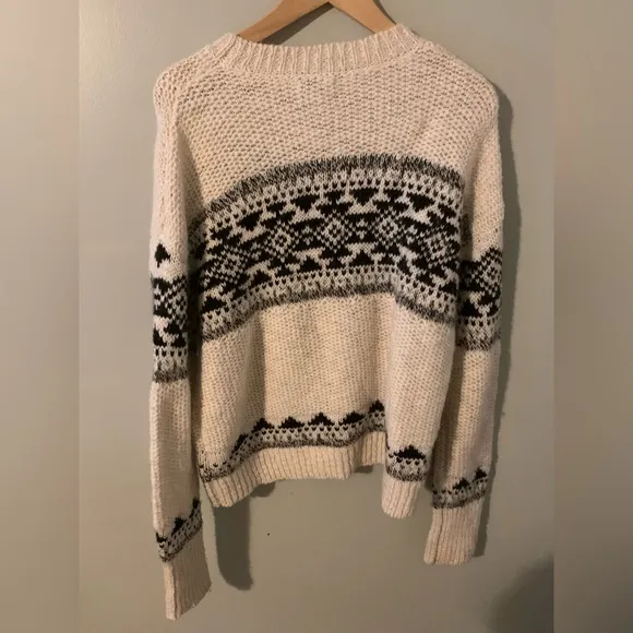 Lucky brand skarsky fairisle sweater large white black wool alpaca