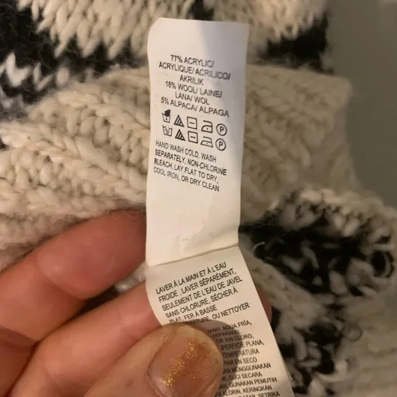Lucky brand skarsky fairisle sweater large white black wool alpaca