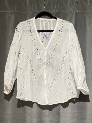 Lucky Brand White Cotton Cut Out Floral Long Sleeve Blouse