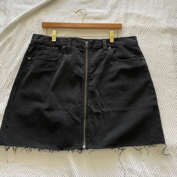 Madewell Black Denim A-Line Mini Zipper Skirt