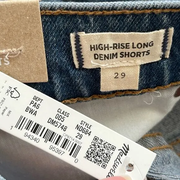 Madewell High rise long denim shorts 29 NWT