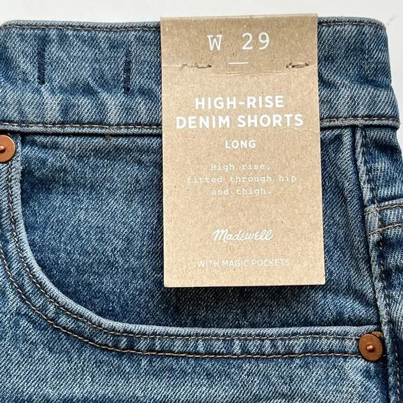 Madewell High rise long denim shorts 29 NWT