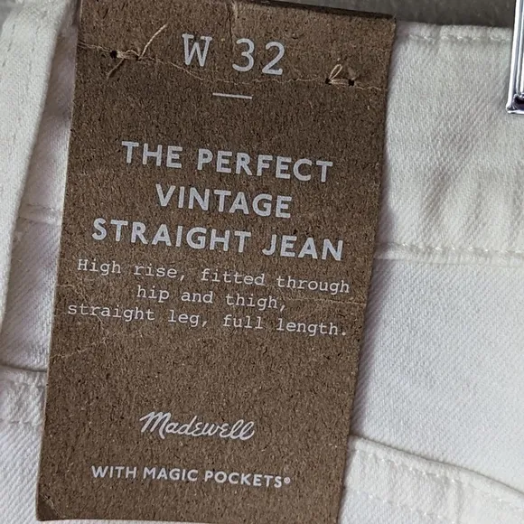 Madewell NWT The Perfect Vintage Straight High Waist Jean size 32 NI950 White