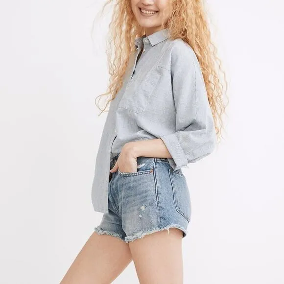 MADEWELL Relaxed Denim Shorts in Renfield Wash: Destructed Edition Size 26 NWT